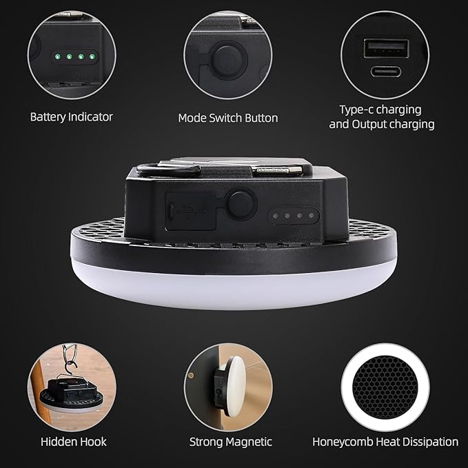 Camping Lantern 10500mAh Rechargeable Battery, 32W Ultra Bright LED Hanging Light with 3 Modes, Waterproof Portable Tent Lighting for Outdoor Emergency & Hiking