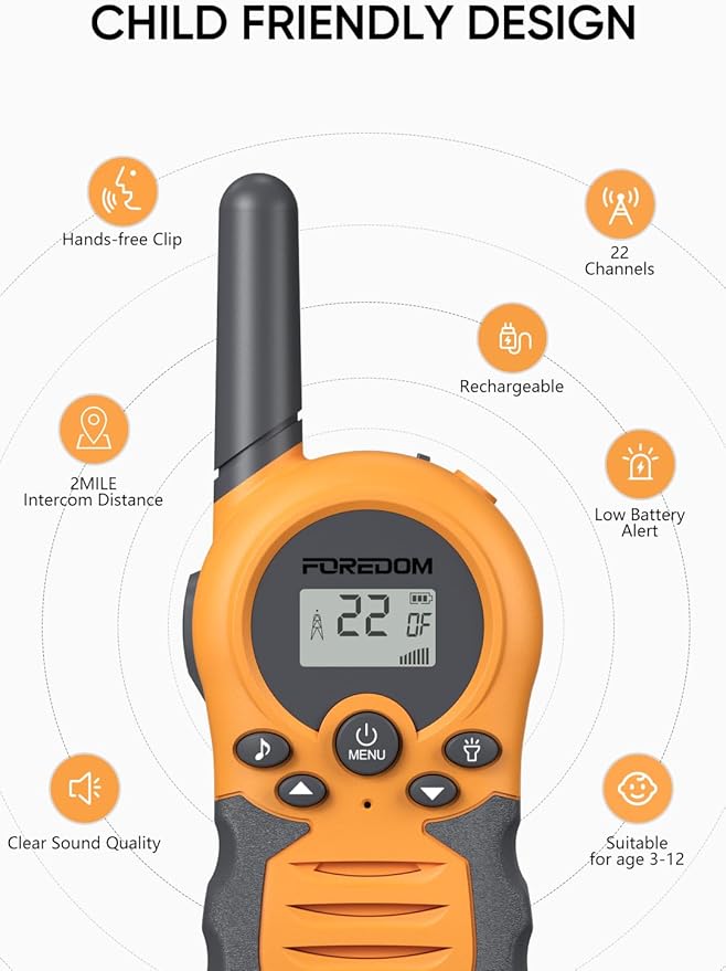 FOREDOM Rechargeable Walkie Talkies for Kids Walkie Talkies Long Range for Boy & Girl Age 3 to 12 Year Old Birthday Toys - 3 Pack