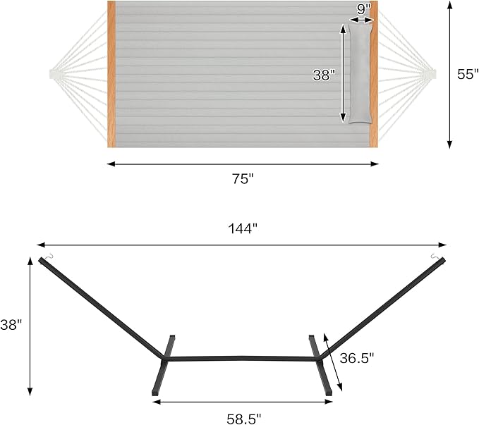 Two Person Hammock with Stand Heavy Duty, Outdoor Patio Hammock with Portable Steel Stand, Large Double Hammocks,480lbs Capacity.(Middle Grey)