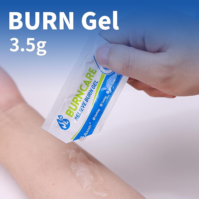 Dr.Med Burn Kit, 4pcs Burn Dressings 4x4”, 8pcs Burn Gel 3.5g, 4pcs Non-Adherent Xeroform Petrolatum Gauze, Burn First Aid Cooling Soothing Cream with Bandage, Latex Surgical Gloves, Scissors, Tape