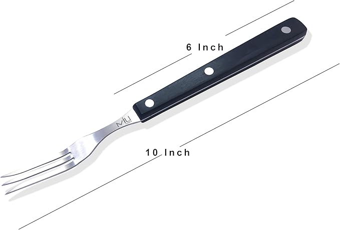 WALLFARM Granny Fork 10" 3-Tine - Pro-Grade Stainless Steel - Heat-Resistant BBQ Meat Fork - Ideal for Serving, Cooking, Turning, Roasting, Shredding, Barbecue