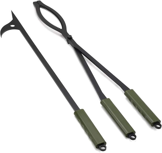 Stanbroil 28" Firewood Tongs and Fire Poker Set, Large Campfire Tongs Tool Set for Fireplace and Camping Fire Pit Wood Stove Indoor & Outdoor Use