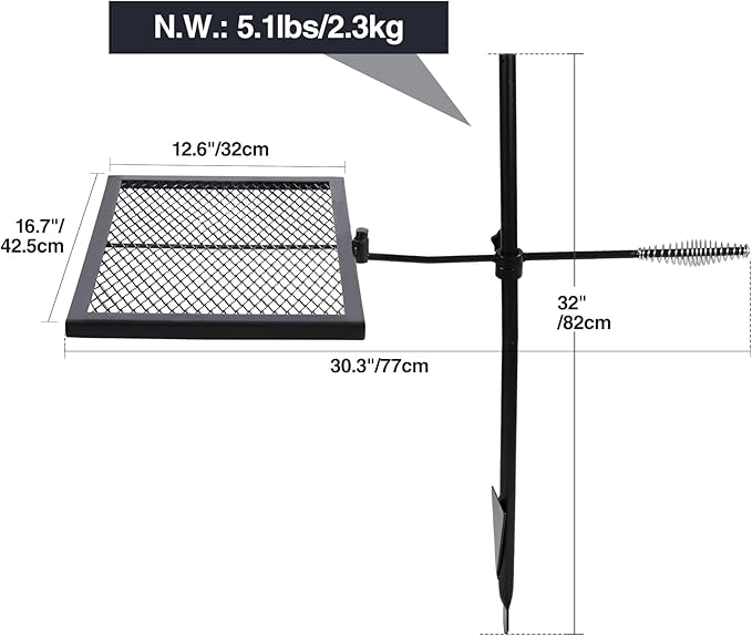 REDCAMP Swivel Campfire Grill Grate, Portable Fire Pit Grill Grate Over Fire Pit, Heavy Duty Steel Grate & Camp Fire Rack with Carrying Bag for Outdoor Camping Cooking