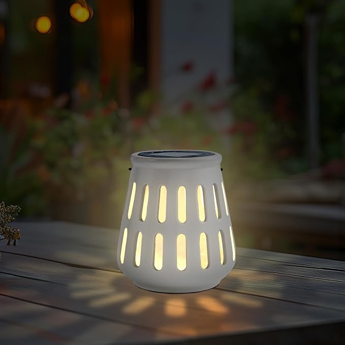 Solar Table Lanterns Outdoor Waterproof - Hanging Lamp Table Top Lights -Solar Powered Decorative Lantern for Desk Patio Porch Garden Modern Home Decor, Birthday Gift for Women/Men (Ceramic Beige)