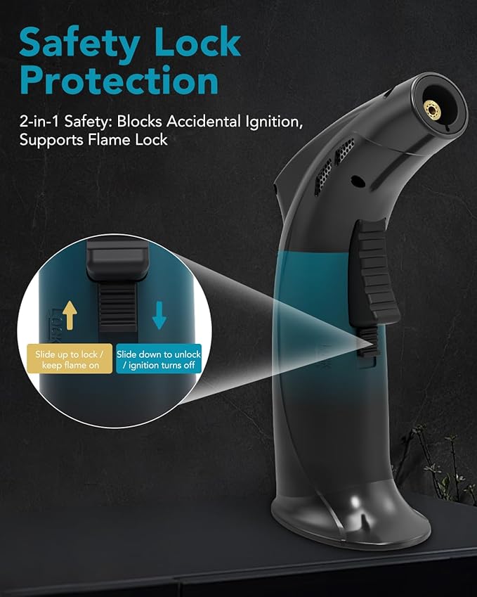 Cooking Torch Lighter - Refillable Butane Torch with Flame Lock, Adjustable Flame Mini Blow Torch Set for Cooking, Baking, Creme Brulee, Soldering (Gas Not Included)