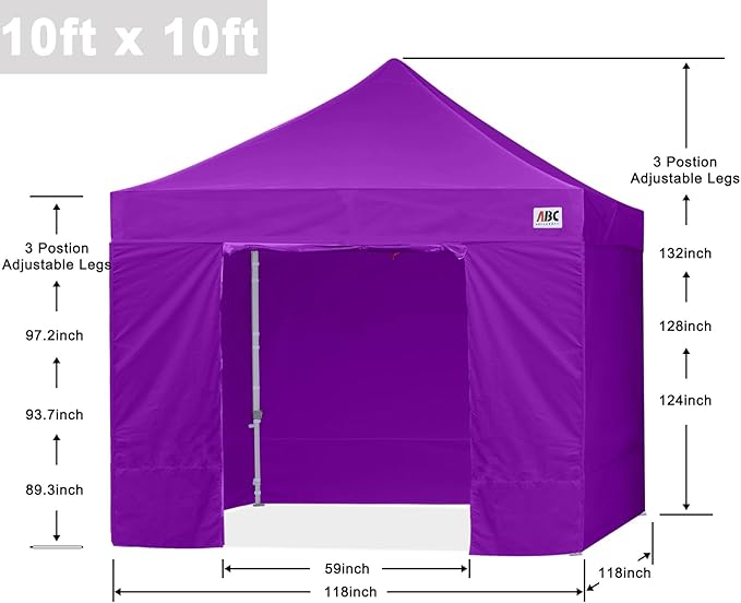 ABCCANOPY Easy Pop Up Canopy Tent with Sidewalls 10x10 Commercial -Series, Purple