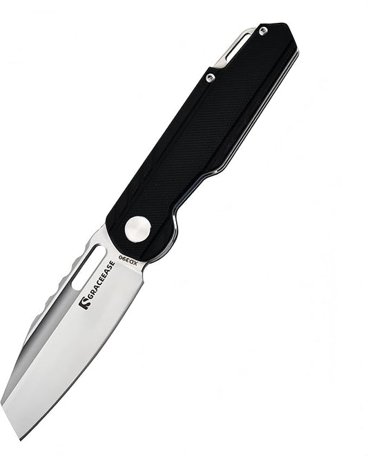 Folding pocket knife, 3.34-inch D2 steel blade, carbon fiber handle EDC knife, with pocket clip, suitable for daily carrying, camping, hiking, fishing for men and women A-80003-1 (Black)