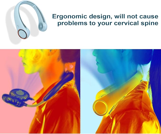 CIVPOWER Neck Fan: Portable Personal Neck Cooling Rechargeable Bladeless Fan - Hands Free 3 Speed 4000 mAh Battery USB Operated Wearable Headphone Design - for Men Women Outdoor Indoor (Light Blue)