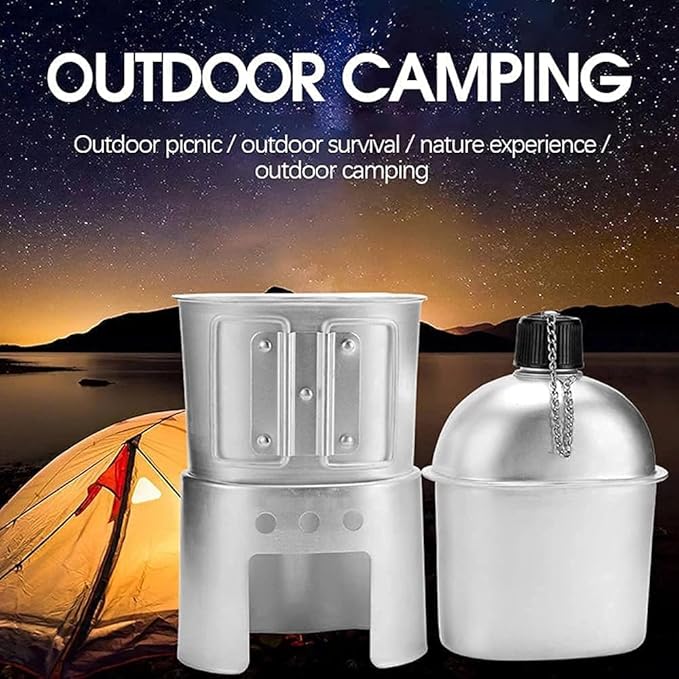 Canteen Cup Stove Pouch Kit Military Canteen with Cup for Outdoor Camping Survival Hiking Backpacking