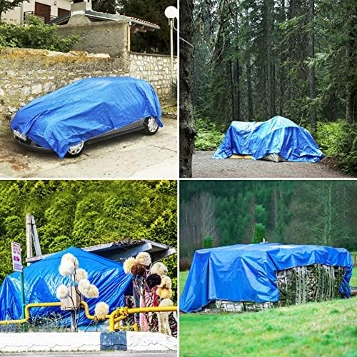 Tarps Heavy Duty Waterproof 8x10, Blue Tarp, Waterproof Plastic Poly 16 Mil Thick Tarpaulin with Metal Grommets Every 19.5 Inches - Emergency Rain Shelter, Outdoor Cover, and Camping Use