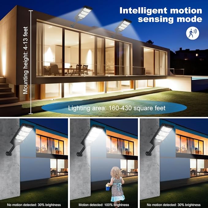 Solar Lights Outdoor Waterproof 6 Pack, Solar Flood Street Lights Dusk to Dawn Motion Sensor 6500K LED Security Outdoor Lights with Remote Control for Patio Barn Yard Garage Garden