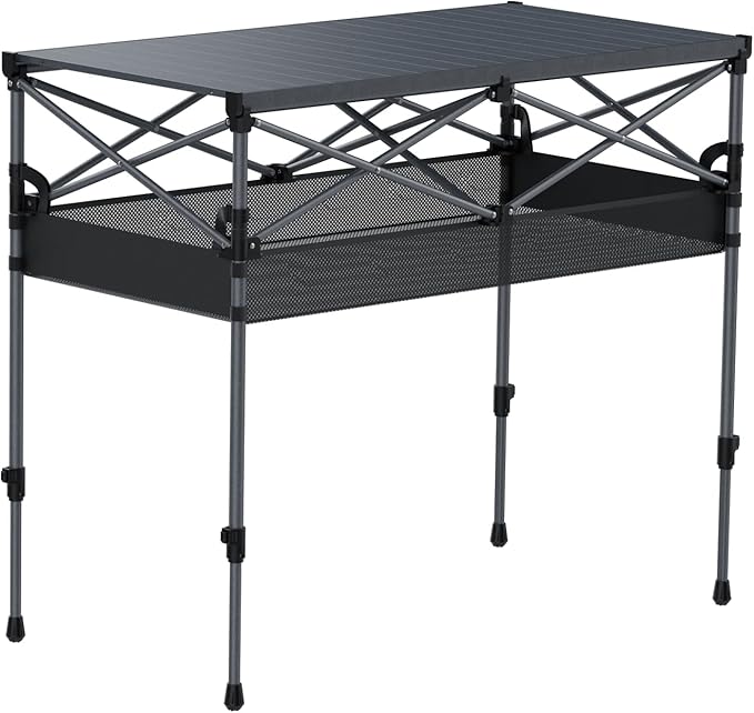 FUNYKICH Folding Camping Table(L39.4''xW19.7''), Aluminum Roll-up Portable Picnic Table with 2 Adjustable Height, Large Storage and Carrying Bag for Picnic, Camping, BBQ, Party, Backyard, Beach