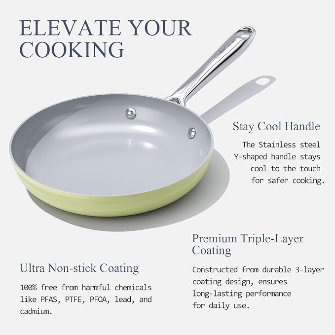 Nonstick Ceramic Frying Pan 8 Inch for Induction Cooktop - Non Toxic, PTFE/PFOA/PFAS Free, Oven & Dishwasher Safe up to 500ยฐF - Non Stick Egg Skillet with Stay-Cool Handle - Olive Green