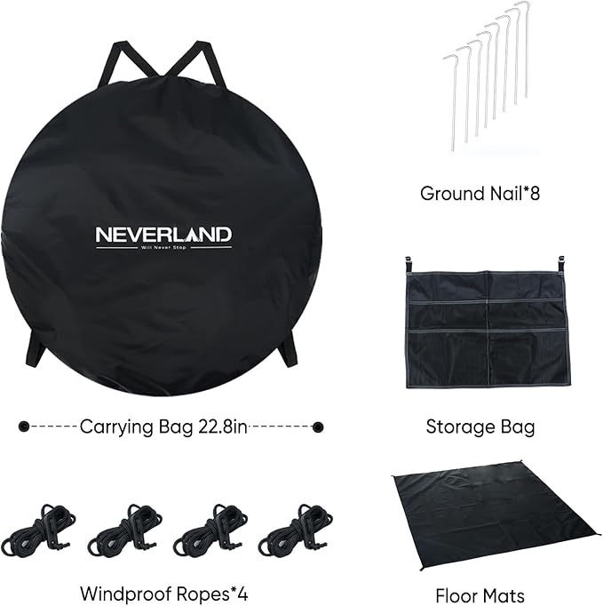 NEVERLAND Pop Up Privacy Shower Tent - Portable Changing Shower Tent, Dressing Room, Bathroom, Outdoor Rain Shelter for Camping, Hiking, Beach (Black)