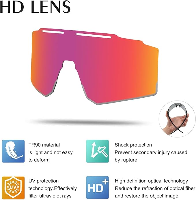 OULAIQI Cycling Sunglasses Polarized Sunglasses for Cycling Men Women with 1 Lens or 3 Interchangeable Lens Baseball Glasses