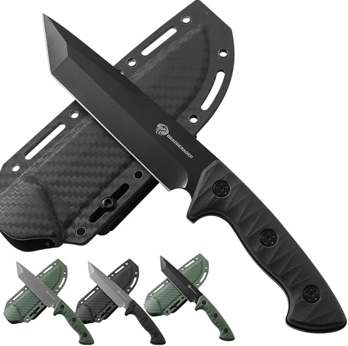 Tanto Fixed Blade Knife, Tactical Fixed Blade Knife, 5mm Thick Full Tang Survival with Sheath for Hunting, Camping, and Adventure