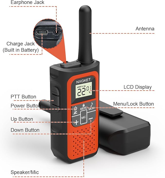 Walkie Talkies Long Range for Adults Long Distance Rechargeable Walkie Talkies 4 Pack with FRS 2-Way Radios Waki Taki NOAA VOX Built-in Li-ion Battery for Camping Hiking Biking Cruises Ski
