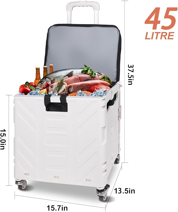 Cooler Bag Wheeled,Large Insulated Rolling Cooler Collapsible Leakproof Portable Hard Framed Ice Packs for Camping Picnic Beach Travel