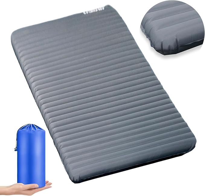 Inflatable Sleeping Pad with R-Value 7.7, Camping & Backpacking Mat 78"x53.5", Waterproof & Durable 40D Nylon, Ultralight & Compact for Cold Weather, 2-Person Sleeping Pad for Outdoor Adventures