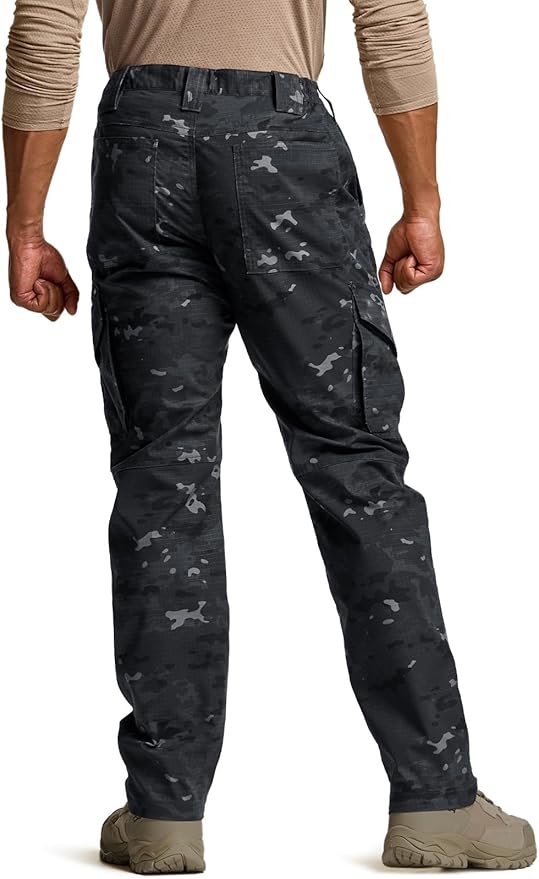 CQR Men's Flex Ripstop Tactical Pants, Water Resistant Stretch Cargo Pants, Lightweight EDC Hiking Work Pants
