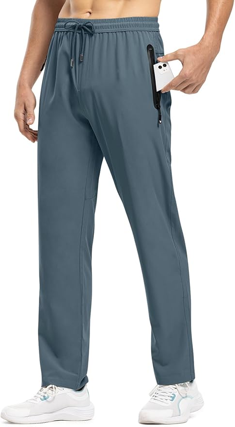TBMPOY Men's Lightweight Hiking Travel Pants Breathable Athletic Fishing Active Joggers Zipper Pockets