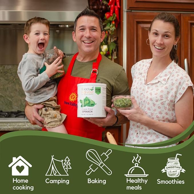 Ready Harvest Freeze Dried Food - Spinach | Emergency Vegetables | Camping Essentials | #10 Can | 25-Year Shelf Life | Cans Filled to the Top