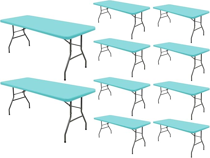 Picnic Table Cover 10 Pack Elastic Fitted Tablecloths for 6 Foot Rectangle Tables Waterproof Stretch Washable Patio Folding Outdoor Spandex Table Cloth Camping Banquet Parties (Aqua Blue,30" x 72")
