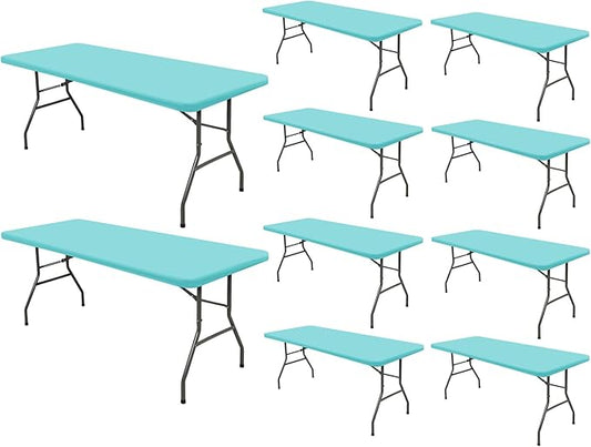 Picnic Table Cover 10 Pack Elastic Fitted Tablecloths for 6 Foot Rectangle Tables Waterproof Stretch Washable Patio Folding Outdoor Spandex Table Cloth Camping Banquet Parties (Aqua Blue,30" x 72")