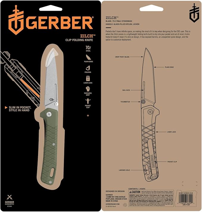 Gerber Gear Zilch Pocket Knife - 3.1" Plain Edge Blade Folding Knife - EDC Gear and Equipment - Lichen Green