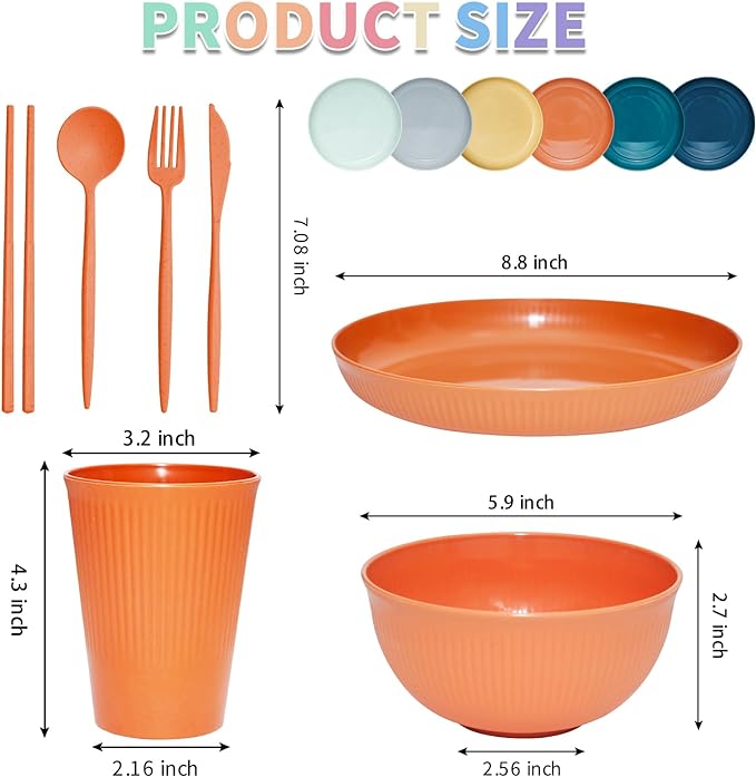 42Pcs Wheat Straw Dinnerware Sets, Unbreakable Plates and Bowls Sets, Eco Friendly Non Breakable Dinnerware, Dishwasher Microwave Safe Dinnerware