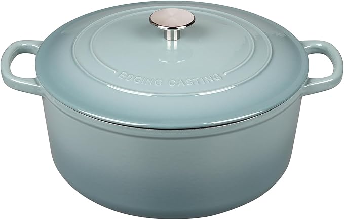 Enameled Dutch Ovens Cast Iron Dutch Oven Pot with Lid for Bread Baking, Cook, Dual Handle, 7 Quart, Seasalt