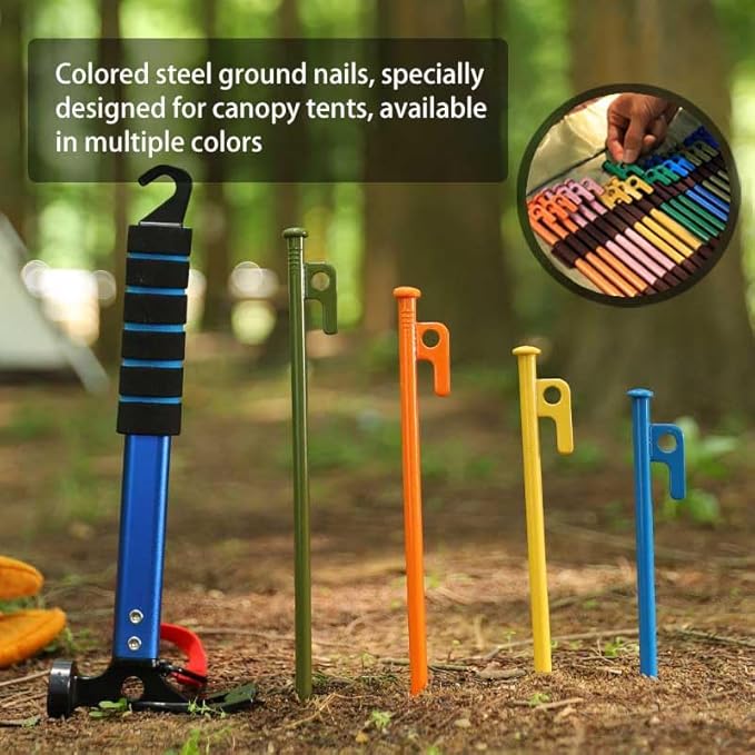 4Pcs Heavy-Duty Forged Steel Tent Stakes, 12in, with Storage Pouch – Ideal for Rocky Terrain, Snowfields, and Camping (4Pcs 12in Stakes Included) (Pink)