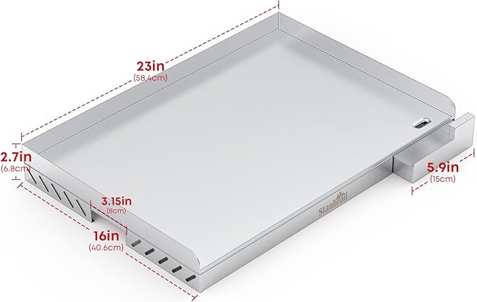 Stanbroil Stainless Steel Universal Griddle for Charcoal/Gas Grills, 23" x 16" Rectangular Cooking Griddle with Removable Grease Drip Tray