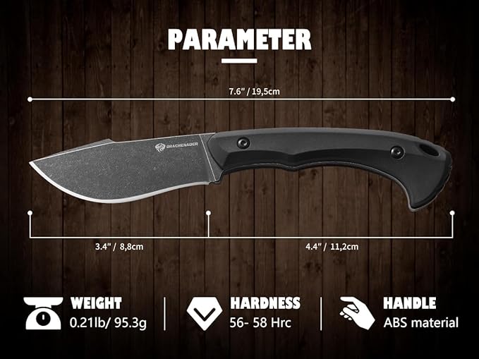 Survival Knife with Fire Starter L-Y, 7.68" Tactical Small Fixed Blade EDC Knife for Men, Full Tang, Stonewashed Black Blade & Black Handle