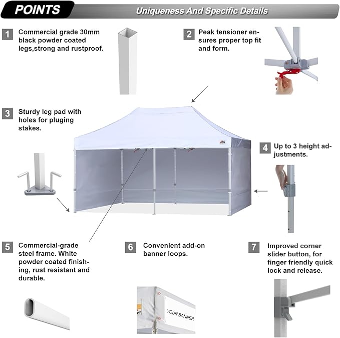 ABCCANOPY Easy Pop Up Canopy Tent with Sidewalls 10X20 Commercial -Series,White