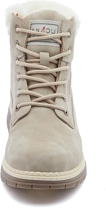 ANJOUFEMME Womens Hiking Snow Winter Boots - Waterproof Work Ankle Boots for Women Comfortable Warm Fur Boots for Backpacking Cycling