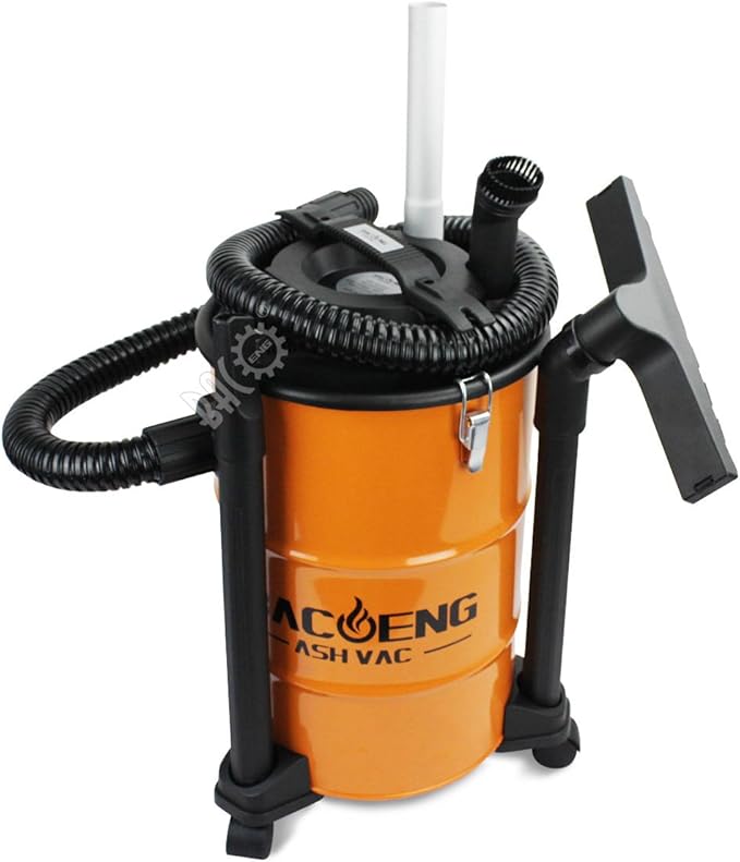BACOENG 5.3-Gallon Ash Vacuum with Double Stage Filtration System, 10 Amp Ash Vacuum for Pellet Stoves with 1200W Powerful Suction, 5FT Metal Hose and 360° Rotating Wheel