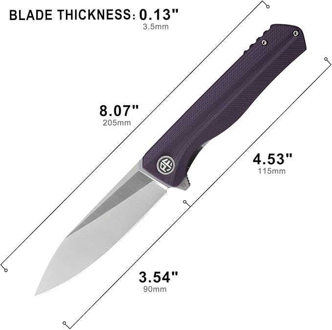 Petrified fish G10 handle D2 steel blade 2CR13 liner ball bearing flipper folding knife camping hunting EDC pocket tool PF818 (Purple, Satin)