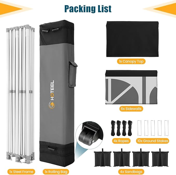 HOTEEL 13x26 Heavy Duty Pop Up Canopy Tent for Parties Event Wedding Commercial Instant Gazebo with Roller Bag, Party Tent Waterproof UV 50+&Windproof, Upgraded Thick Hexagonal Legs, Black