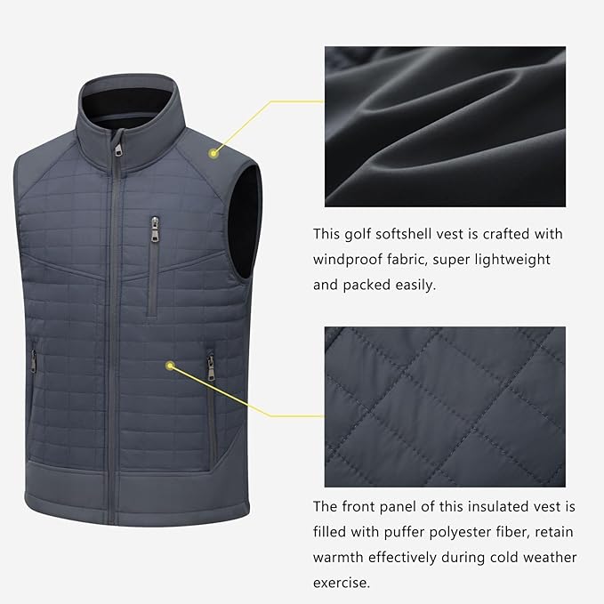 Vcansion Men's Lightweight Fleece Lined Puffer Vest Softshell Outerwear Sleeveless Jacket for Hiking Travel Golf