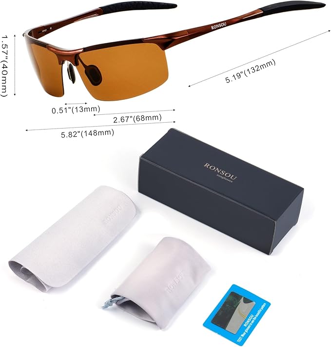 RONSOU Mens Sunglasses Polarized Sport UV Protection Ultralight Al Mg Sunglasses for Men Fishing Driving Golf