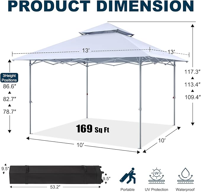 MASTERCANOPY 13x13 Pop-Up Canopy Tent Instant Shelter Outdoor Canopy with Wheeled Bag (White)