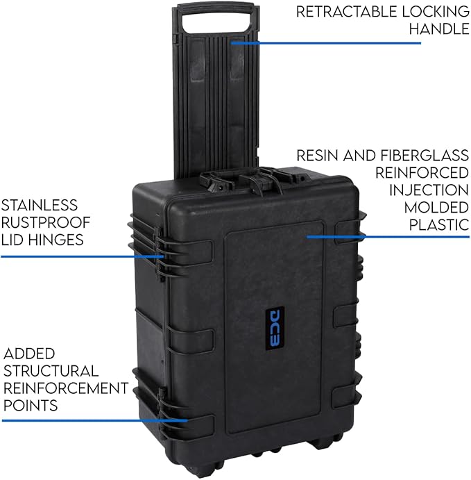 DCB Cases - Element 6104F | 24 x 19 x 11 Ext Dim | IP67 Waterproof | Pluck Foam Insert | Telescoping Handle | Rubberized Grips | Resin-Reinforced Injection Molded Plastic | 4 Latch Lid Close | Wheels