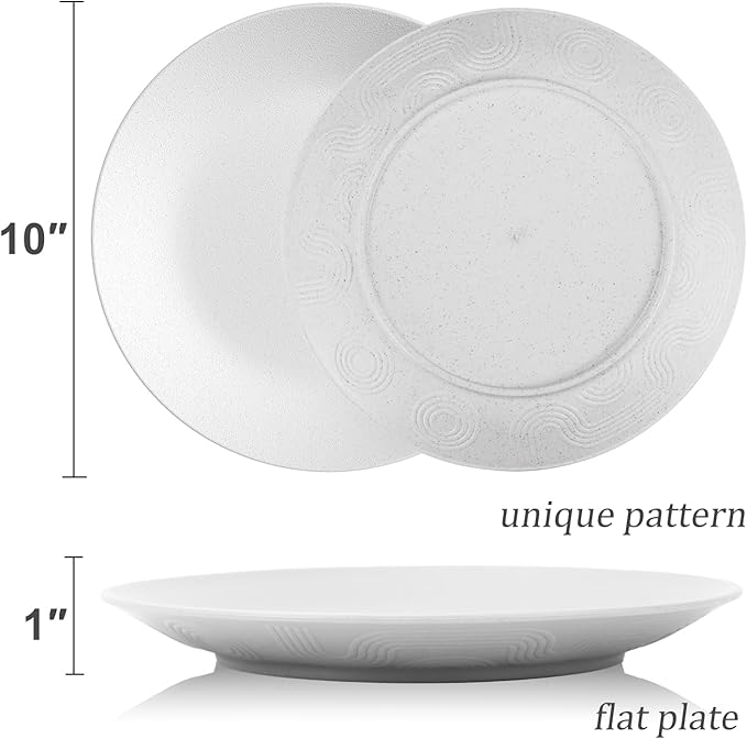 Wheat Straw Dinner Plates 10 Inch Unbreakable Set of 8 - Dishwasher & Microwave Safe Plastic Plates Reusable - Lightweight Plates for kitchen,camping,picnic,R.V. - White