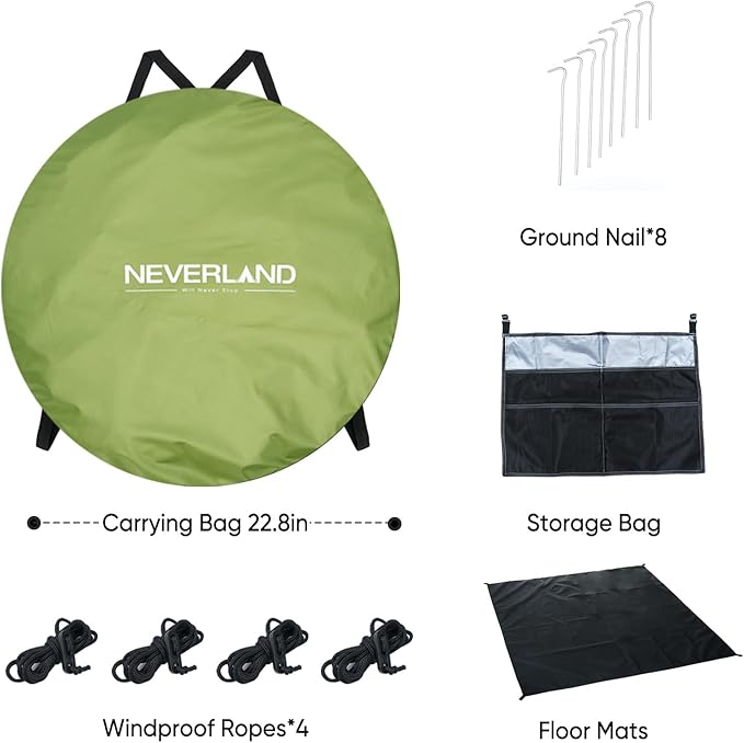 NEVERLAND Pop up Privacy Shower Tent - Portable Changing Shower Tent, Dressing Room, Bathroom, Outdoor Rain Shelter for Camping, Hiking, Beach (Green)