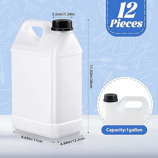 12 Pcs 1 Gallon Plastic Jug with Lids Square Empty Storage Containers HDPE Carboy Plastic Jar Containers for Water Beverage Oil Liquids (Translucent Color)
