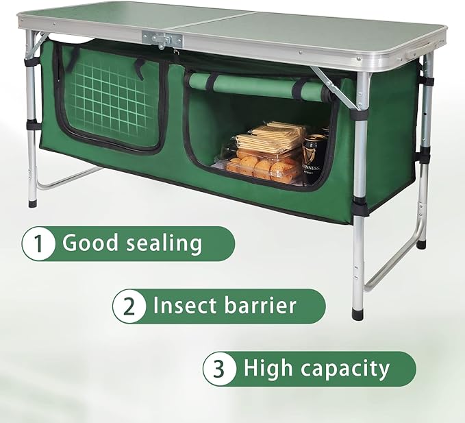 CampLand Outdoor Folding Table Aluminum Lightweight Height Adjustable with Storage Organizer for BBQ, Party, Camping