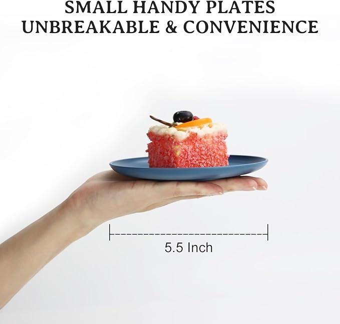 5.5Inches Handy Appetizer Plates Set of 8 - Small Wheat Straw Plates 5.5 Inches for Sidedishes - Unbreakable Snack Plate Sets for Indoors and Outdoors Colorful Series