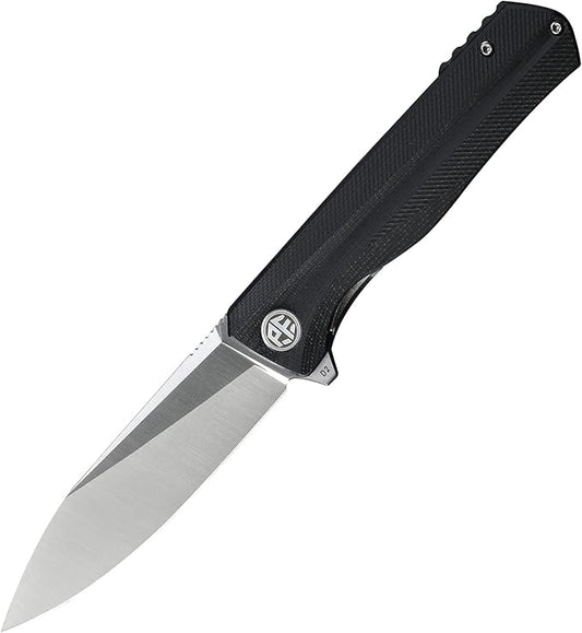 Petrified fish G10 handle D2 steel blade 2CR13 liner ball bearing flipper folding knife camping hunting EDC pocket tool PF818 (Black, Satin)