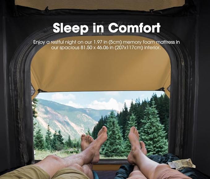 Sanhima Rooftop Tent Hard Shell - Hotham Lite Overland Aluminium Roof Top Tent 4.56" Slimline, w/Tri-Color LED Strip Light & 1.97” Thick Mattress, for Car SUV Truck Camping, 2-3 People